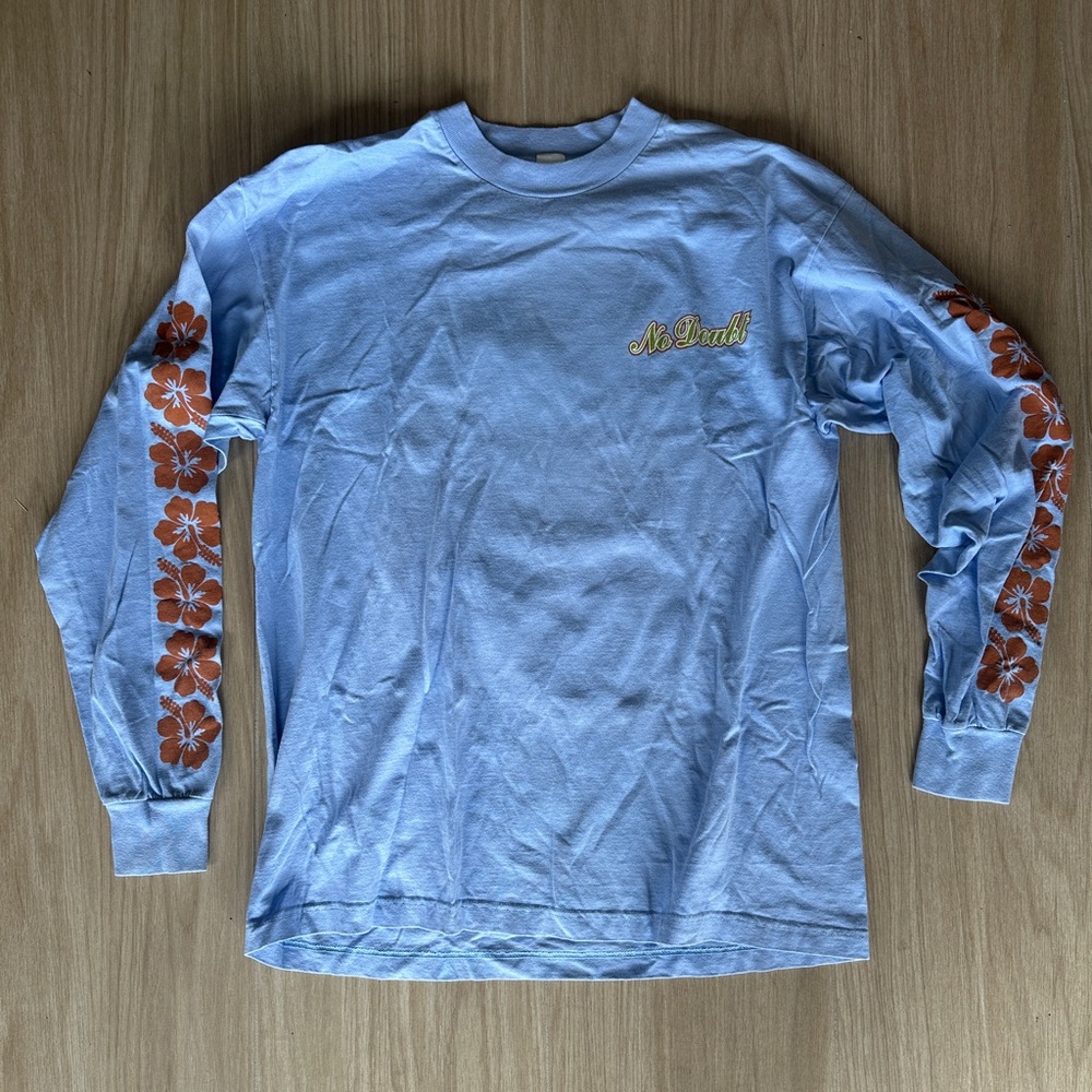 Vintage No Doubt Hula Blue Long Sleeve Shirt with Floral Sleeves